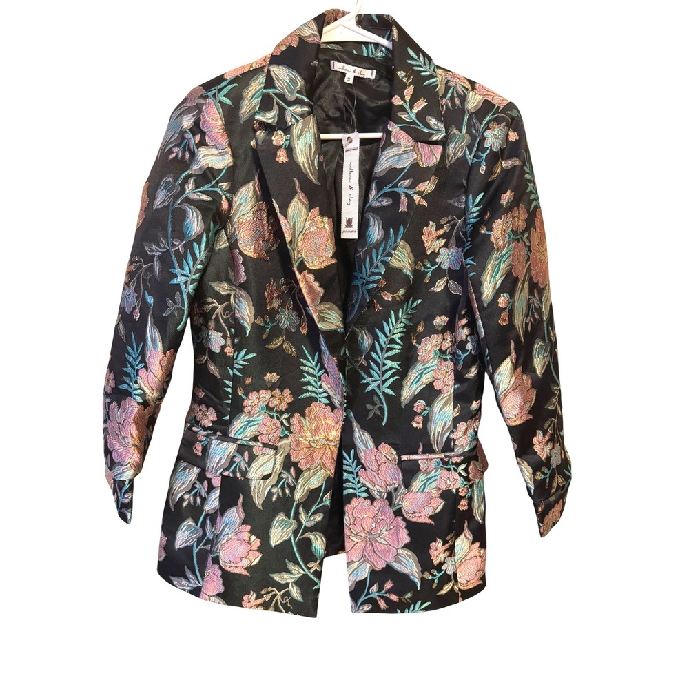 Willow & Clay Floral Brocade Blazer Black Metallic Pink Jacquard Metallic Small